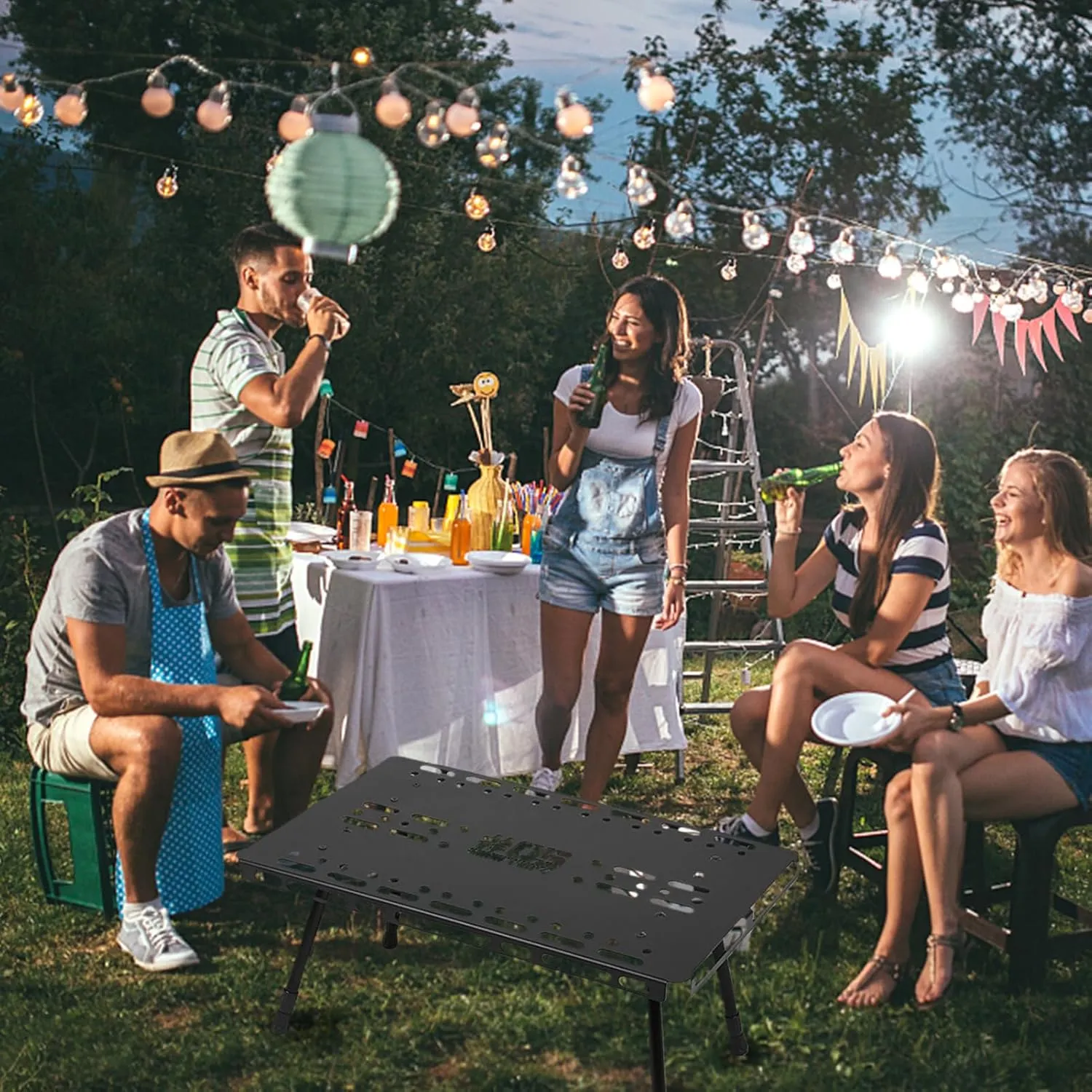 Portable Folding Camping Table with Adjustable Height, Multifunctional Aluminum Alloy Outdoor Picnic Desk, Compact Backpacking Table with Built in Storage Compartment (M)
