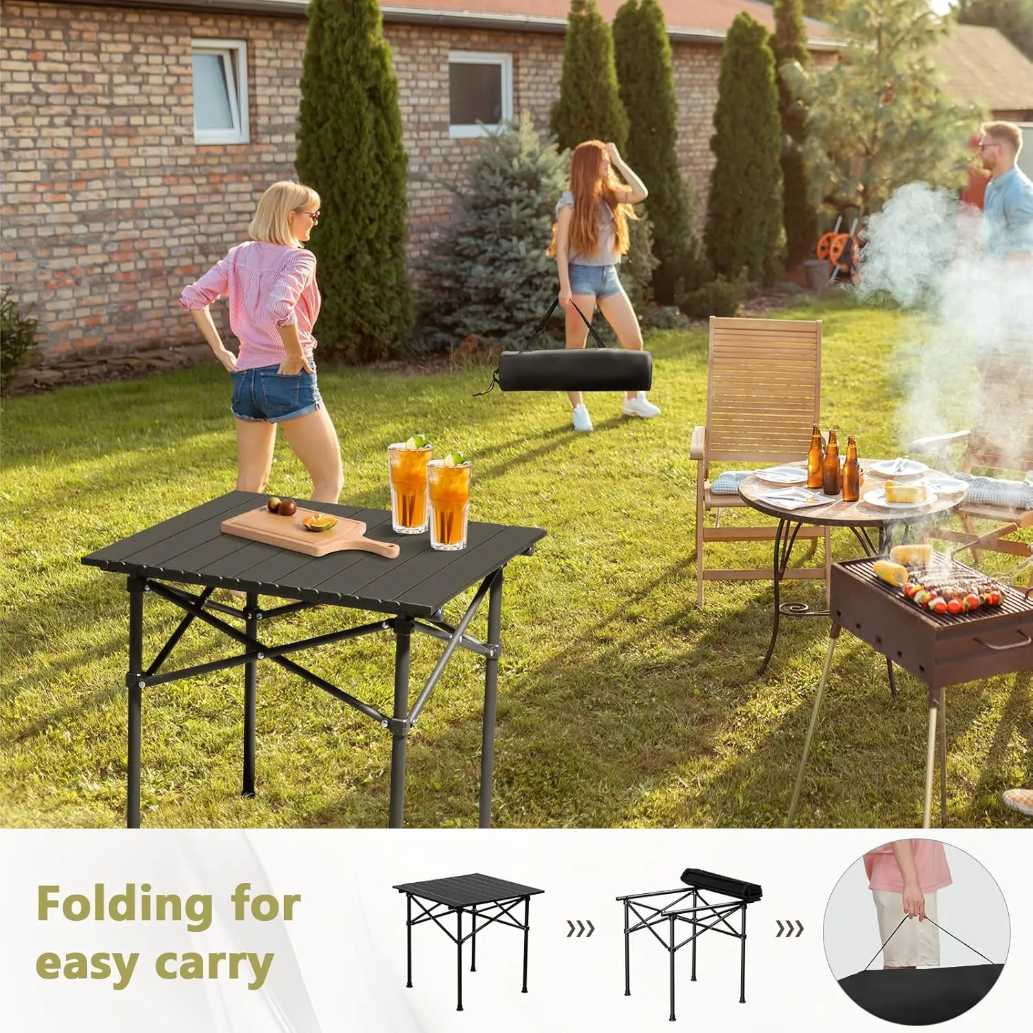Portable Folding Camping Tables for 2-4 Persons,Square Roll-up Patio Table Camp Ultralight Collapsible Outdoor Side Tables Beach Table with Storage Carry Bag for Travel Hiking Backyard BBQ Party