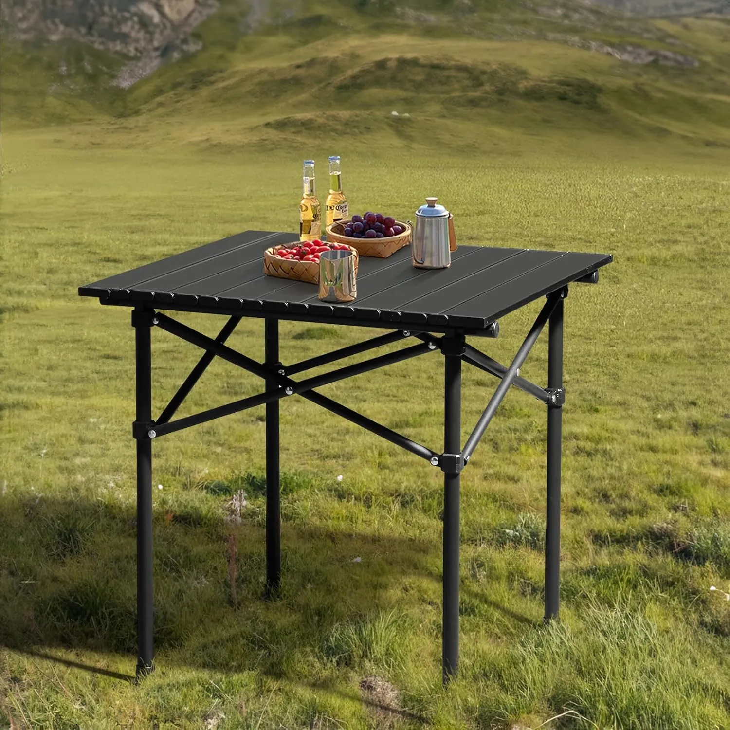 Portable Folding Camping Tables for 2-4 Persons,Square Roll-up Patio Table Camp Ultralight Collapsible Outdoor Side Tables Beach Table with Storage Carry Bag for Travel Hiking Backyard BBQ Party