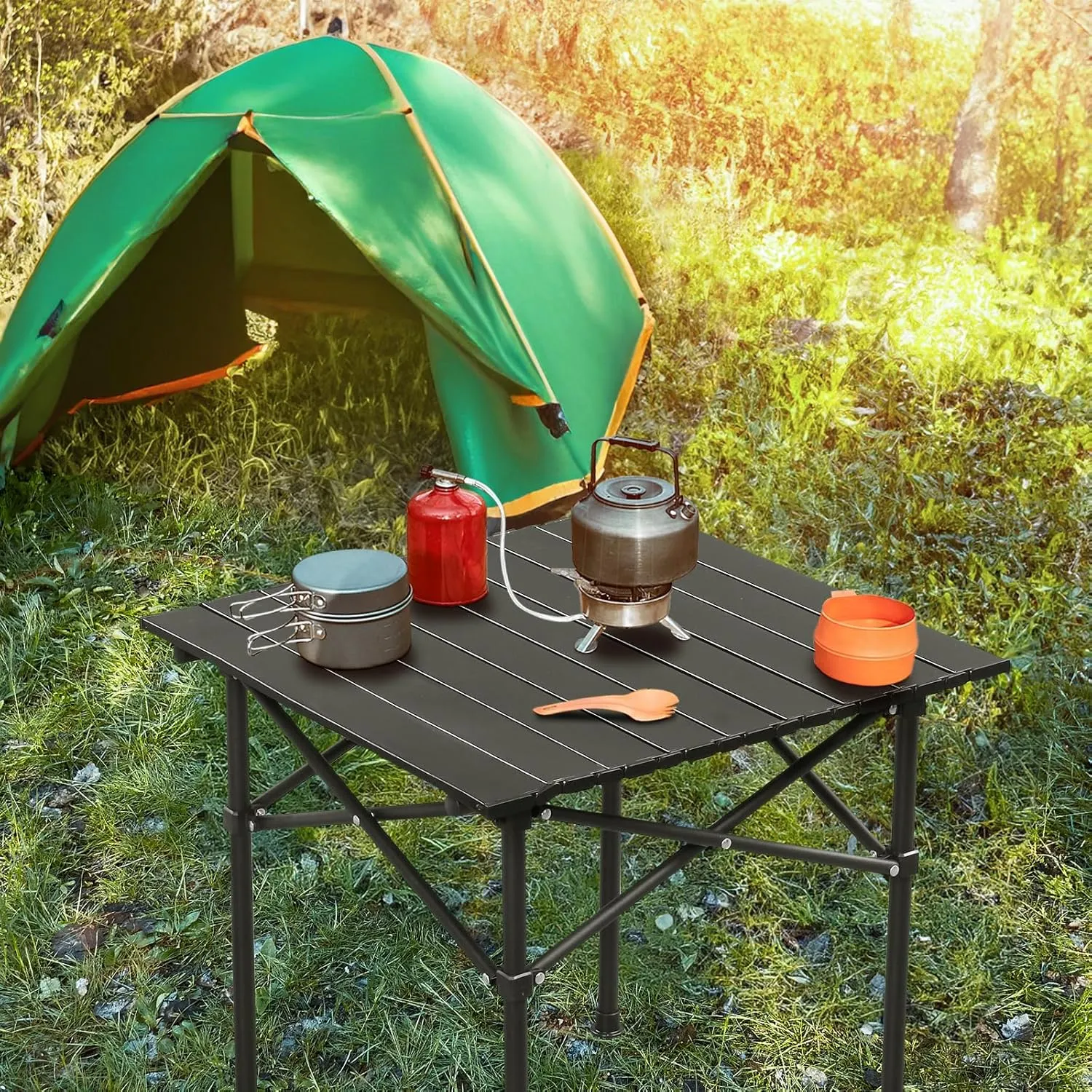 Portable Folding Camping Tables for 2-4 Persons,Square Roll-up Patio Table Camp Ultralight Collapsible Outdoor Side Tables Beach Table with Storage Carry Bag for Travel Hiking Backyard BBQ Party