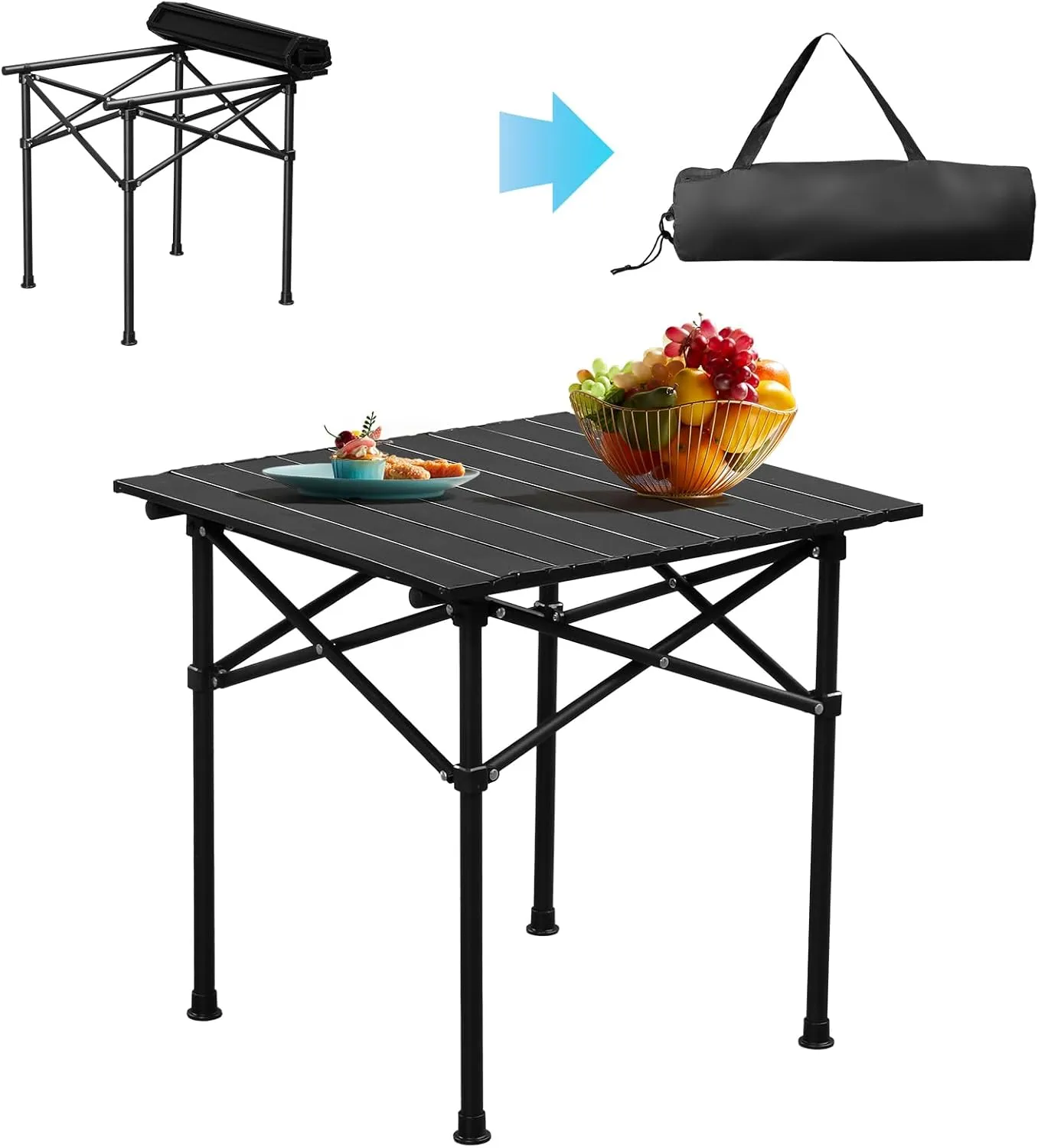 Portable Folding Camping Tables for 2-4 Persons,Square Roll-up Patio Table Camp Ultralight Collapsible Outdoor Side Tables Beach Table with Storage Carry Bag for Travel Hiking Backyard BBQ Party
