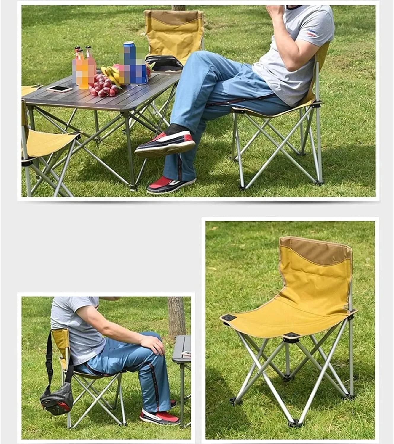 Portable Folding Chair Outdoor Portable Aluminum Alloy Folding Chair Backrest Ultralight Fishing Leisure Chair Beach Seat Stool Outdoor Camping Adjustable Folding Chair(36 * 35.5 * 61cm)