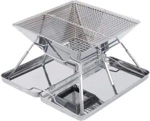 Portable Folding Charcoal BBQ Grill, Stainless Steel Outdoor for Camping, Picnics, and Backyard BBQs, Compact Easy to Carry