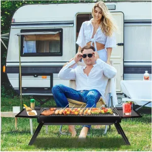 Portable Folding Charcoal BBQ Grill with Stainless Steel Net, Compact Lightweight for Camping Picnics Backyard Outdoor Cooking