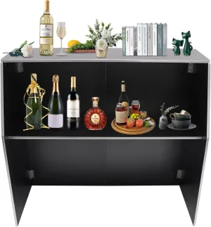 Portable Folding Event Bar with Top & Middle Shelves – Mobile Foldable Bar Cabinet for Parties, Events, and Home Use, Black   Aluminum Edge   Laminate