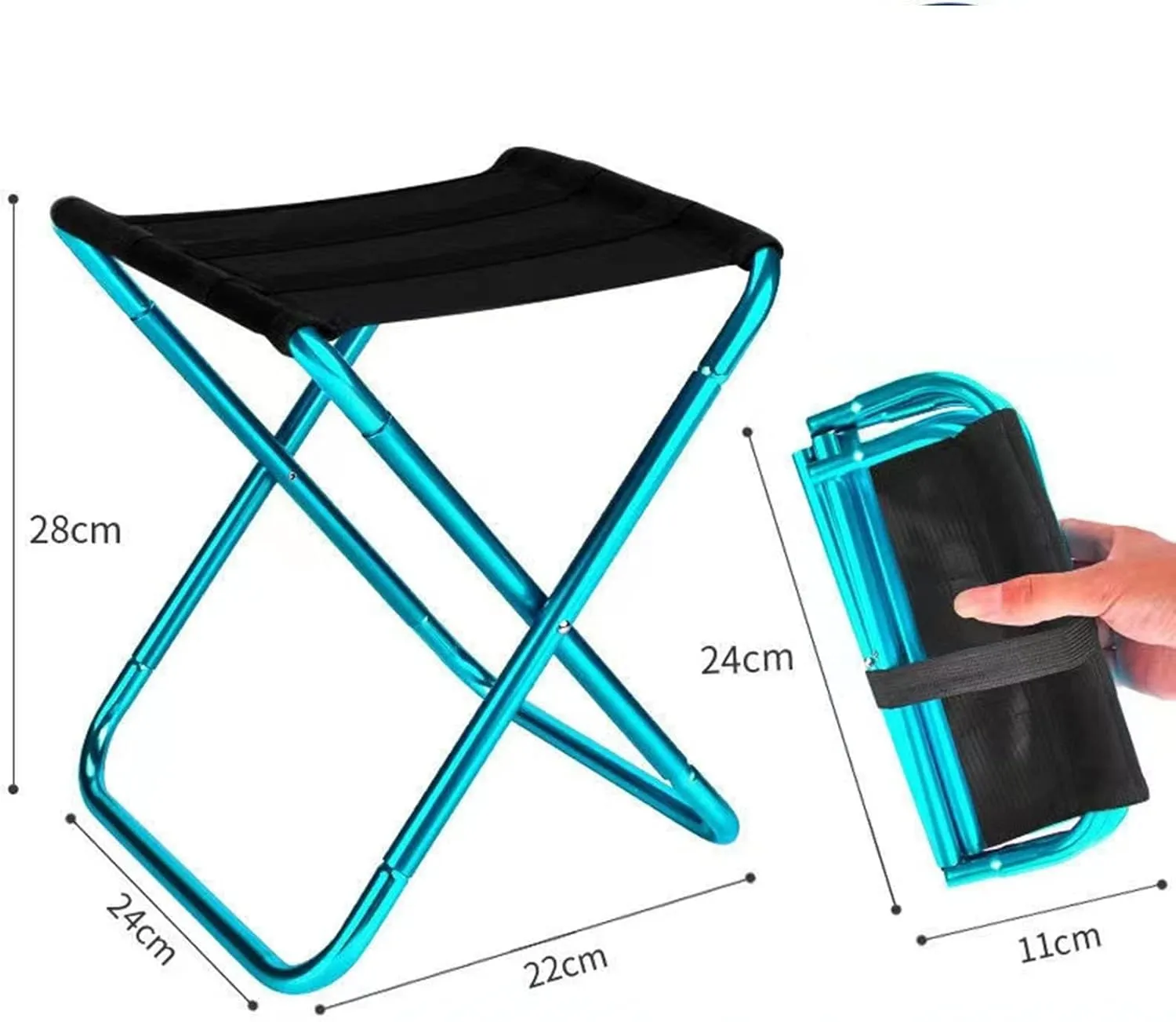 Portable Folding Stool - Camping Stool, 28CM Height Folding Stool with Carry Bag, Aluminum Alloy Bracket, Load Capacity 200kg, for Camping, Fishing, Picnic (Color : Blue)