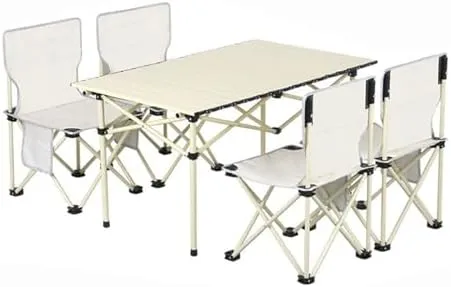 Portable Folding Table and Chairs, Aluminum Alloy Roll-up Top Camping Lightweight Picnic Chair for Outdoor Garden BBQ