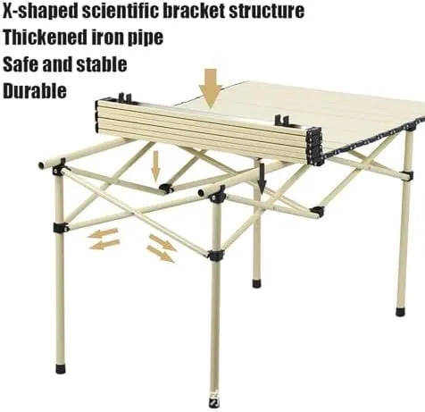 Portable Folding Table and Chairs, Aluminum Alloy Roll-up Top Camping Lightweight Picnic Chair for Outdoor Garden BBQ