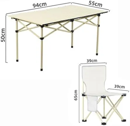 Portable Folding Table and Chairs, Aluminum Alloy Roll-up Top Camping Lightweight Picnic Chair for Outdoor Garden BBQ
