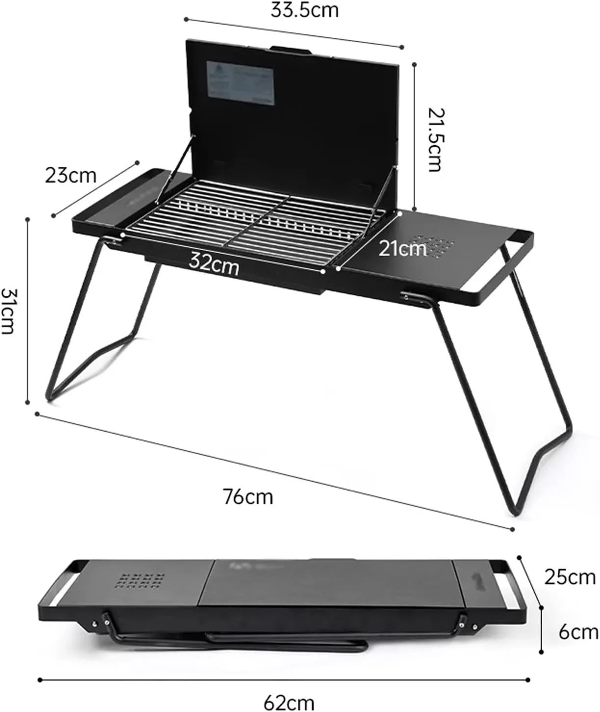 Portable Grill Tables for Outside, Foldable Camping Table Small, Adjustable Pull-Out Charcoal Basin Baffle, for BBQ, Grill, Party, Picnics(Black)