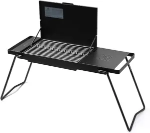 Portable Grill Tables for Outside, Foldable Camping Table Small, Adjustable Pull-Out Charcoal Basin Baffle, for BBQ, Grill, Party, Picnics(Black)