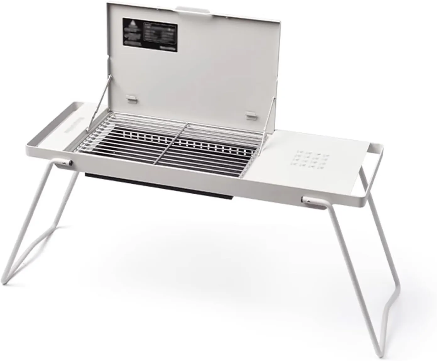 Portable Grill Tables for Outside, Foldable Camping Table Small, Adjustable Pull-Out Charcoal Basin Baffle, for BBQ, Grill, Party, Picnics(White)