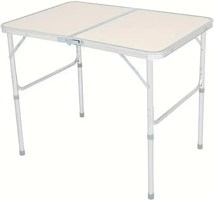 Portable Outdoor Folding Table for Leisure and Fun, Lightweight Aluminum with Adjustable Heights, for Camping and Picnics, Beige and Silver Gray