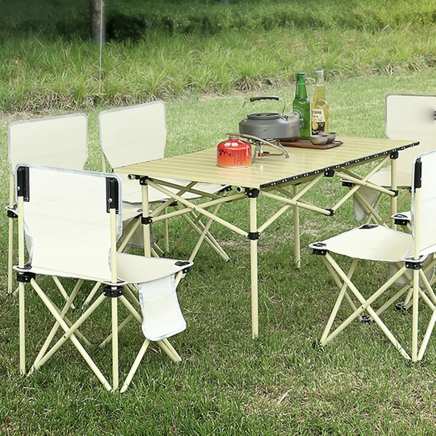 Portable Outdoor Picnic Table and airs, Aluminum Foldable Camping Table air Set Lightweight Roll-up Table Top Folding Table Casual air for BBQ Garden Hiking
