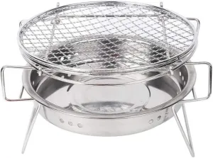 Portable Outdoor Stainless Steel Charcoal BBQ Grill, Round Foldable Barbecue Grill For Camping, Picnic, And Yard BBQ