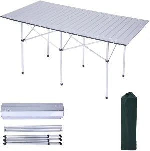 Portable Roll Up Gray Aluminum Folding Camping Table with Carrying Bag