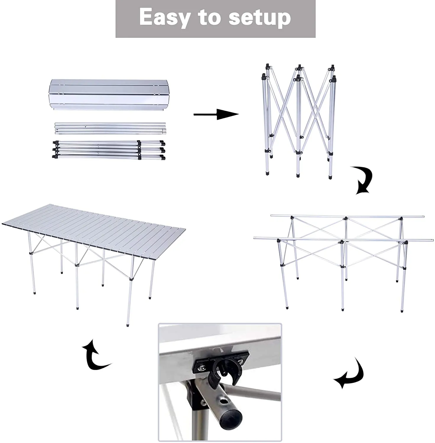 Portable Roll Up Gray Aluminum Folding Camping Table with Carrying Bag