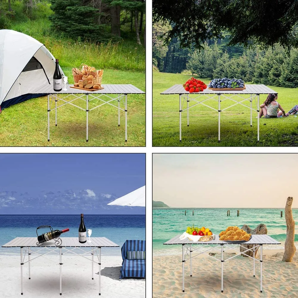 Portable Roll Up Gray Aluminum Folding Camping Table with Carrying Bag