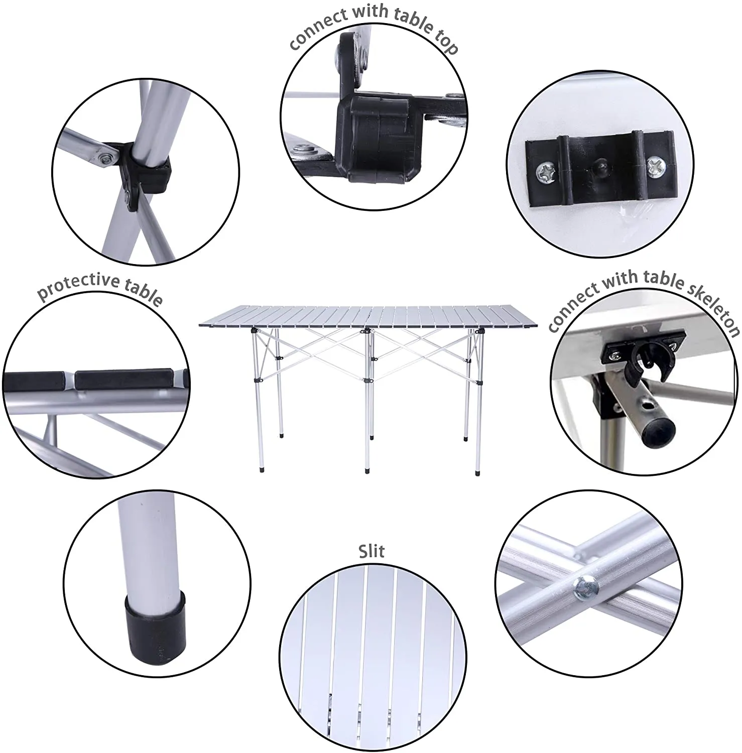 Portable Roll Up Gray Aluminum Folding Camping Table with Carrying Bag