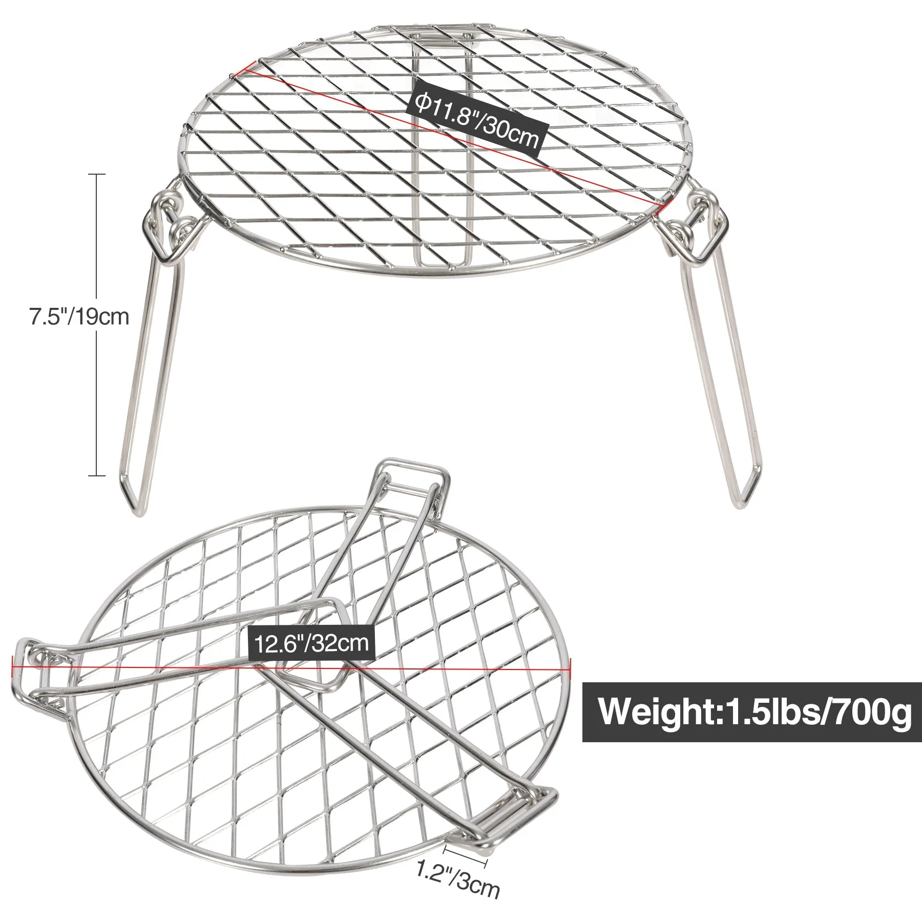 Portable Round Campfire Grill Grate with Foldable Legs, 12” From Redcamp