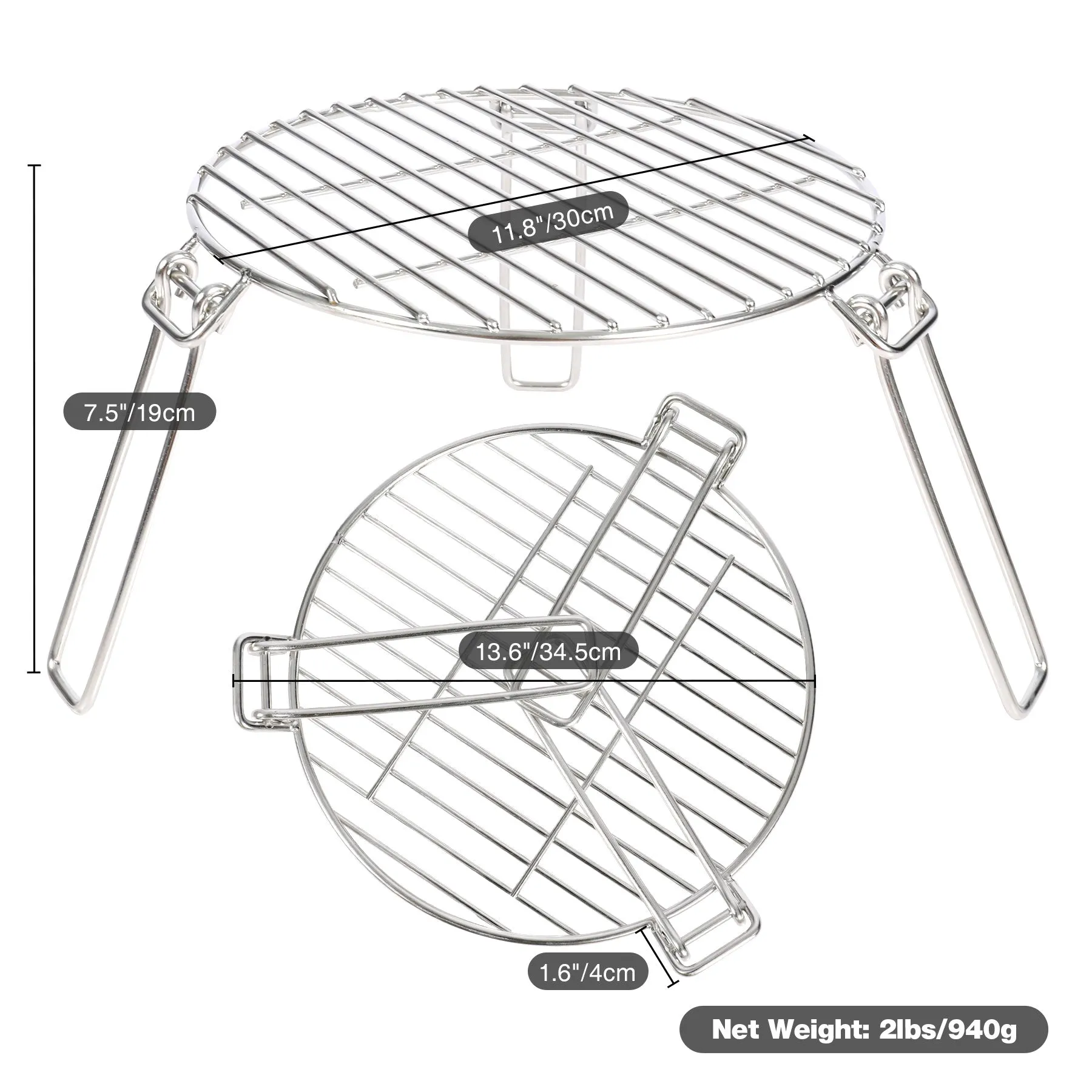 Portable Round Campfire Grill Grate with Foldable Legs, 12” From Redcamp