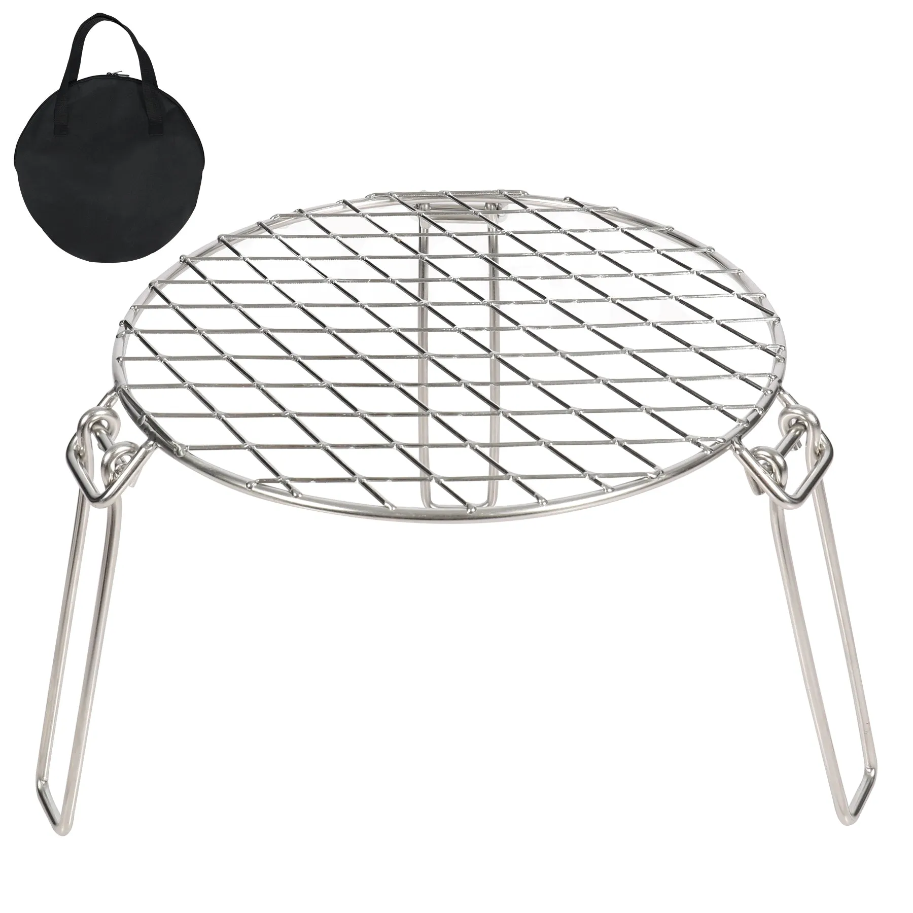 Portable Round Campfire Grill Grate with Foldable Legs, 12” From Redcamp