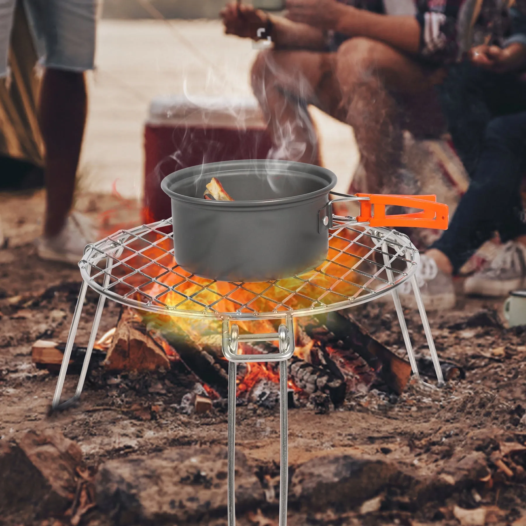 Portable Round Campfire Grill Grate with Foldable Legs, 12” From Redcamp