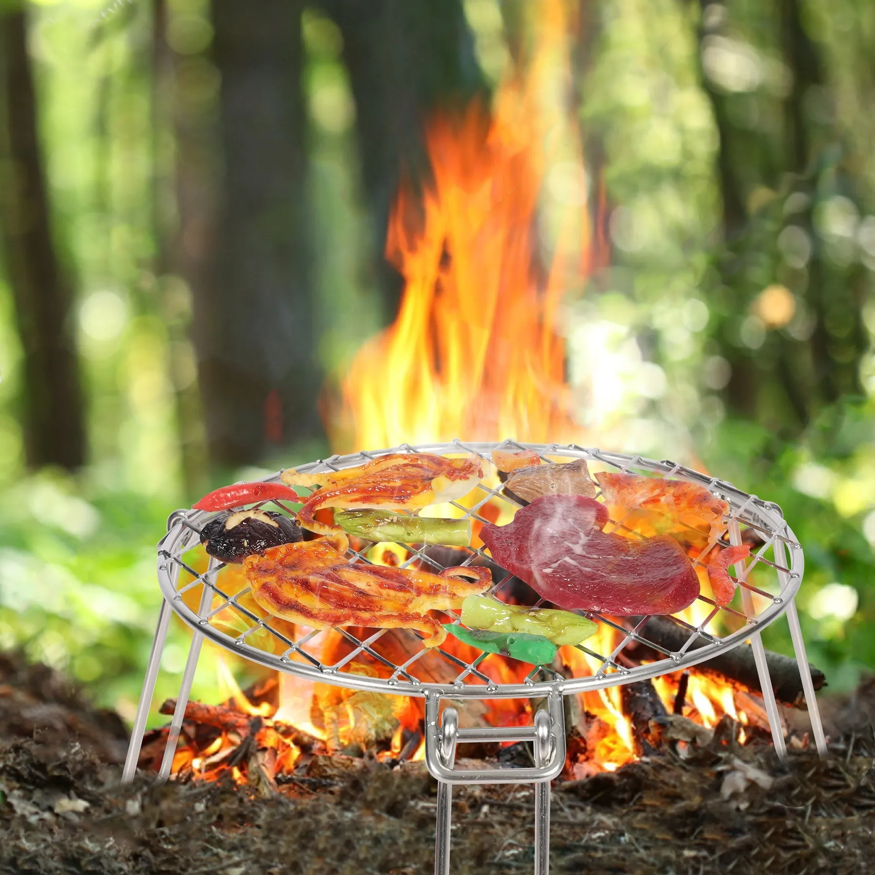 Portable Round Campfire Grill Grate with Foldable Legs, 12” From Redcamp