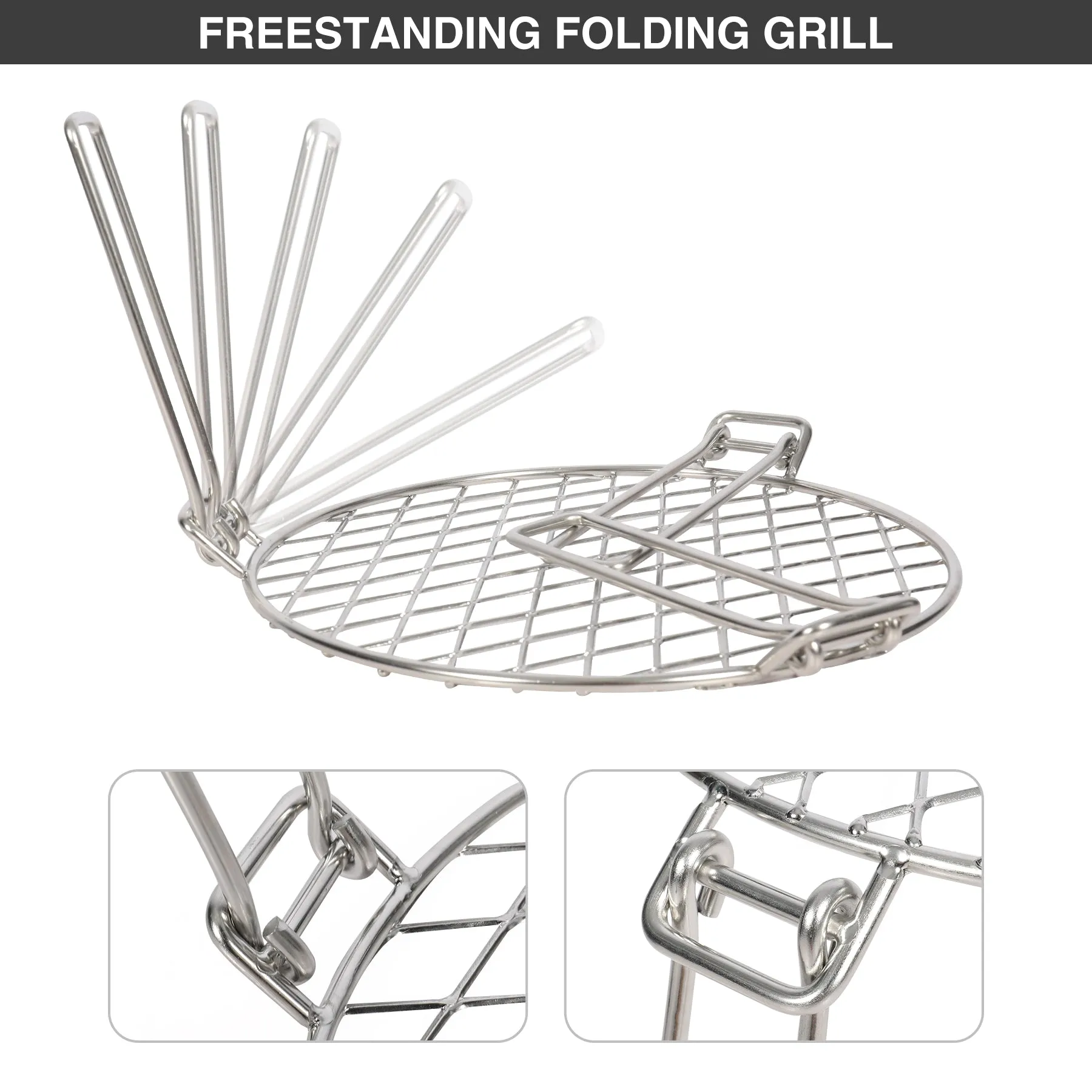Portable Round Campfire Grill Grate with Foldable Legs, 12” From Redcamp