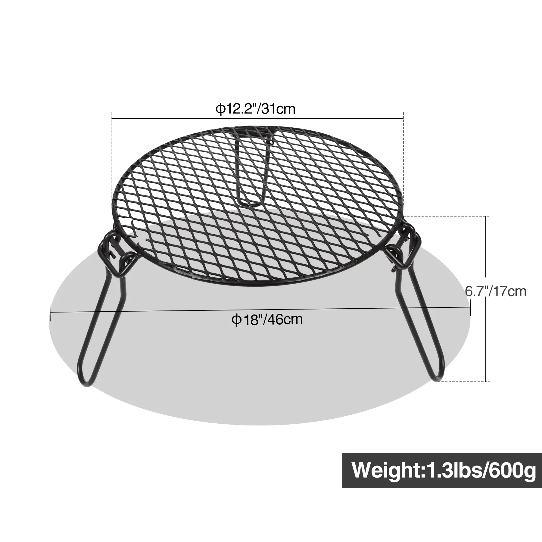 Portable Round Campfire Grill Grate with Foldable Legs, 12” From Redcamp