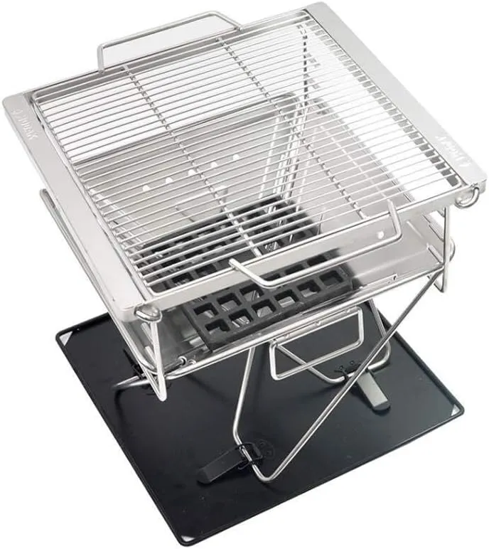 Portable Stainless Steel BBQ Grill, Folding Charcoal Barbecue with Adjustable Height, Outdoor Cooking for 3 People, Easy to Clean