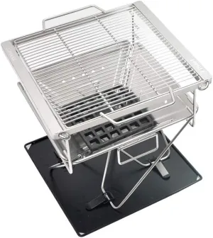 Portable Stainless Steel BBQ Grill, Folding Charcoal Barbecue with Adjustable Height, Outdoor Cooking for 3 People, Easy to Clean