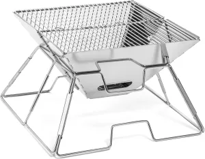 Portable Stainless Steel Charcoal BBQ Grill with Carry Bag - Foldable Perfect for Tailgating, Camping, and Backpacking - Charcoal BBQ Grill Outdoor Picnic Patio Cooking Backyard Party