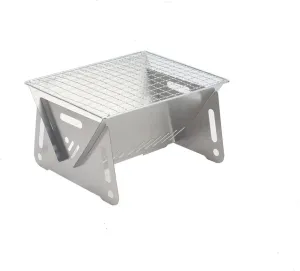 Portable Stainless Steel Folding Charcoal Grill, Compact Camping BBQ with Mesh Top, Outdoor Tabletop Mini Barbecue，10in