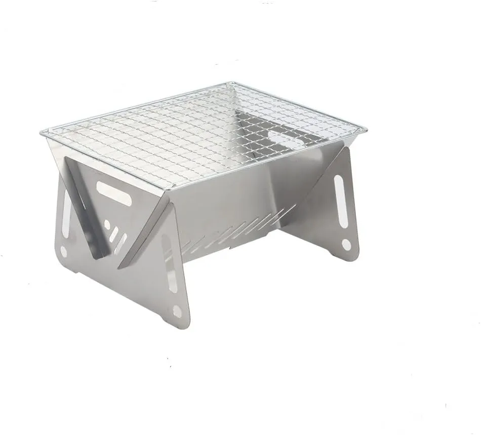 Portable Stainless Steel Folding Charcoal Grill, Compact Camping BBQ with Mesh Top, Outdoor Tabletop Mini Barbecue，10in