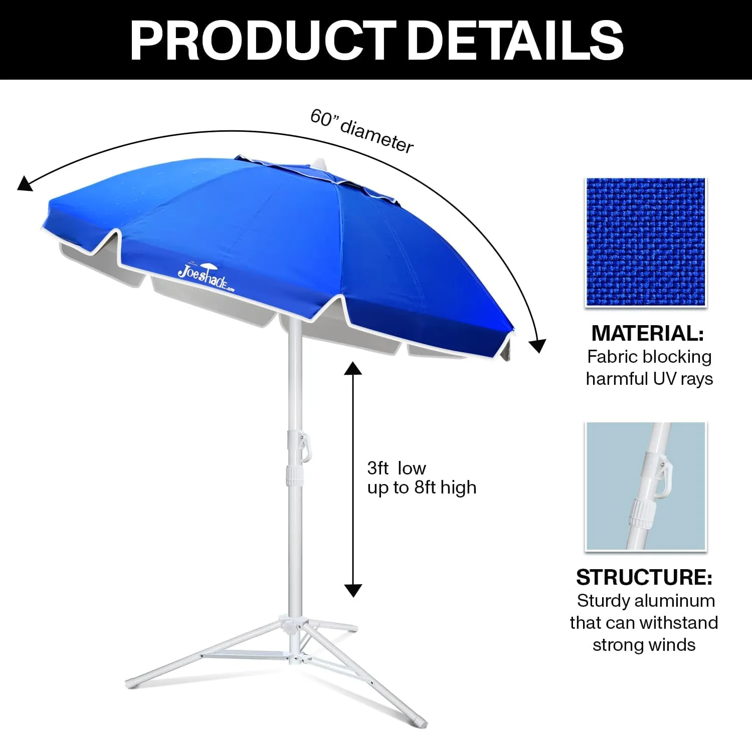 Portable UV Sun Shade Umbrella with Tripod Stand – Lightweight, Adjustable, and Instant Sun Protection for Outdoor Sports, Camping, and More – Blue
