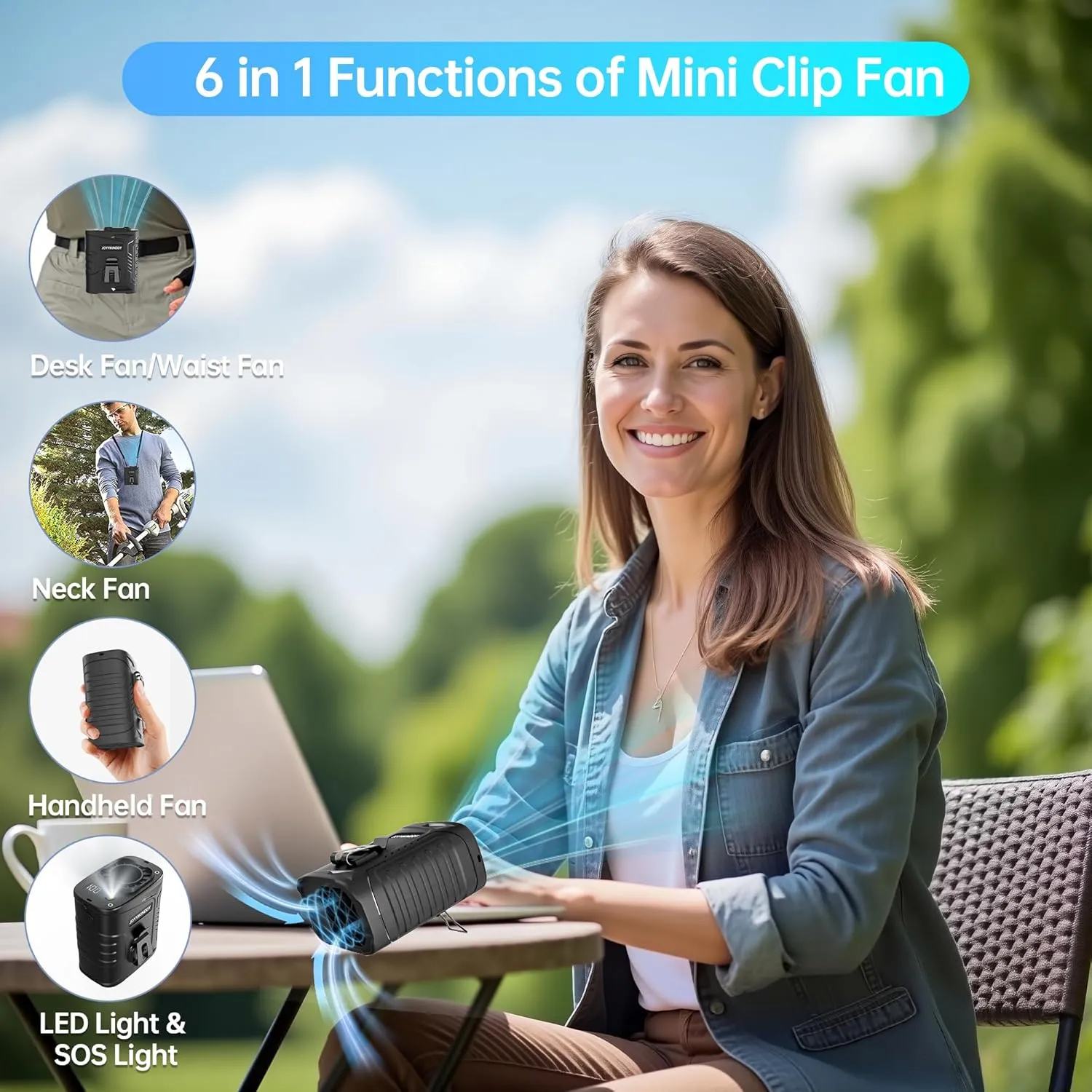 Portable Waist Fan - 5000mAh Upgraded Clip-On Wearable Belt Fan, 29H Runtime, 5 Speeds, 39ft/s Ultra Wind, LED/SOS Light & Heatstroke Prevention for Outdoor, Camping, Hiking