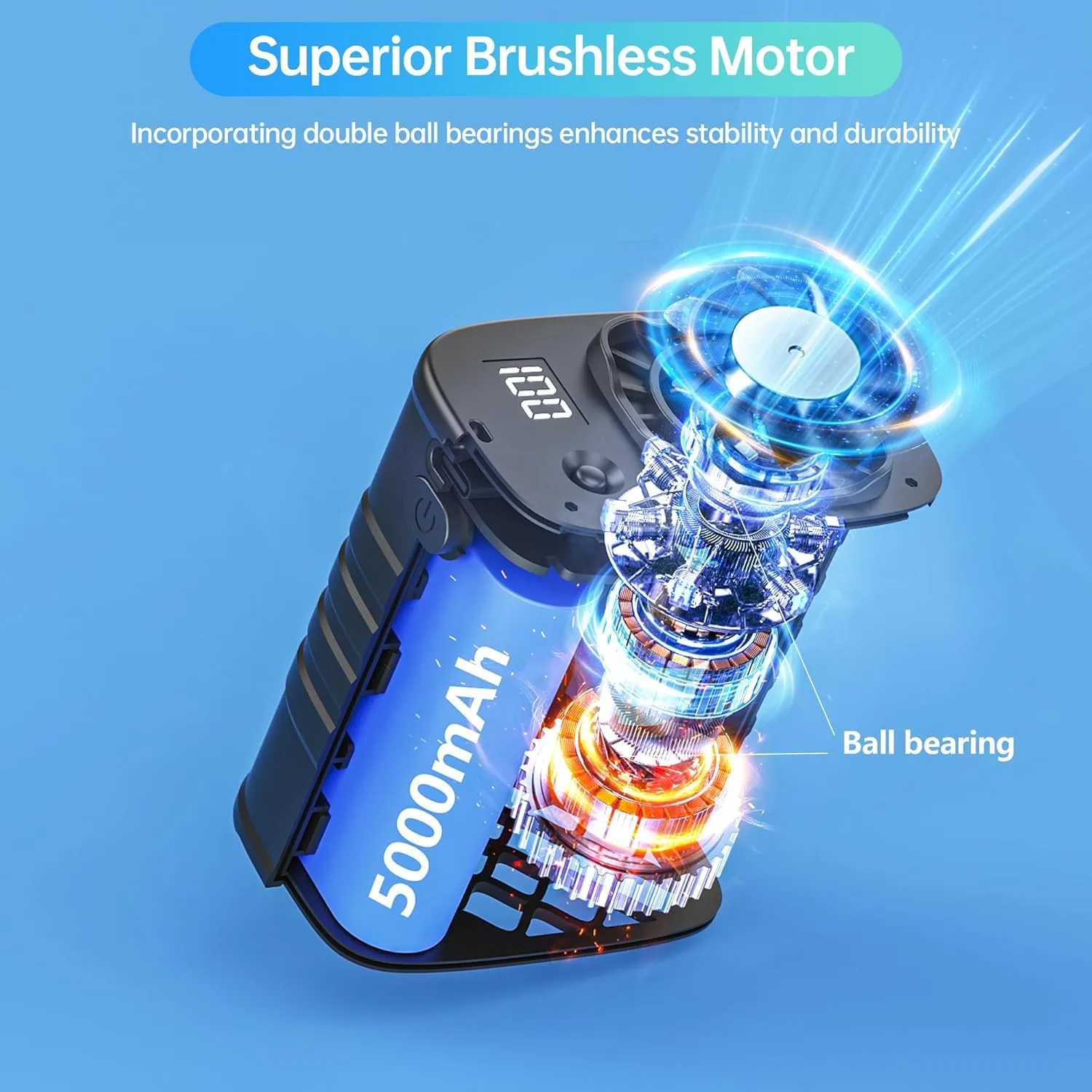 Portable Waist Fan - 5000mAh Upgraded Clip-On Wearable Belt Fan, 29H Runtime, 5 Speeds, 39ft/s Ultra Wind, LED/SOS Light & Heatstroke Prevention for Outdoor, Camping, Hiking