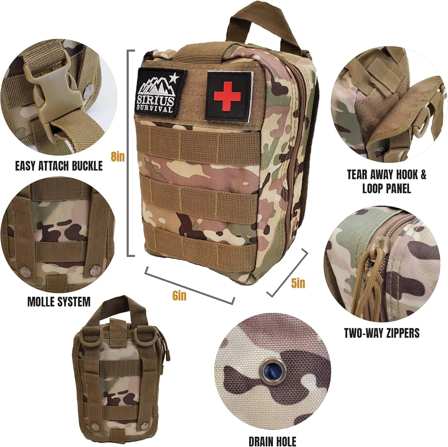 Premium 250 Piece Molle Survival & First Aid Kit - Outdoor Emergency Gear & Trauma Bag for Camping Hiking Hunting Car Cabin and Other Adventures