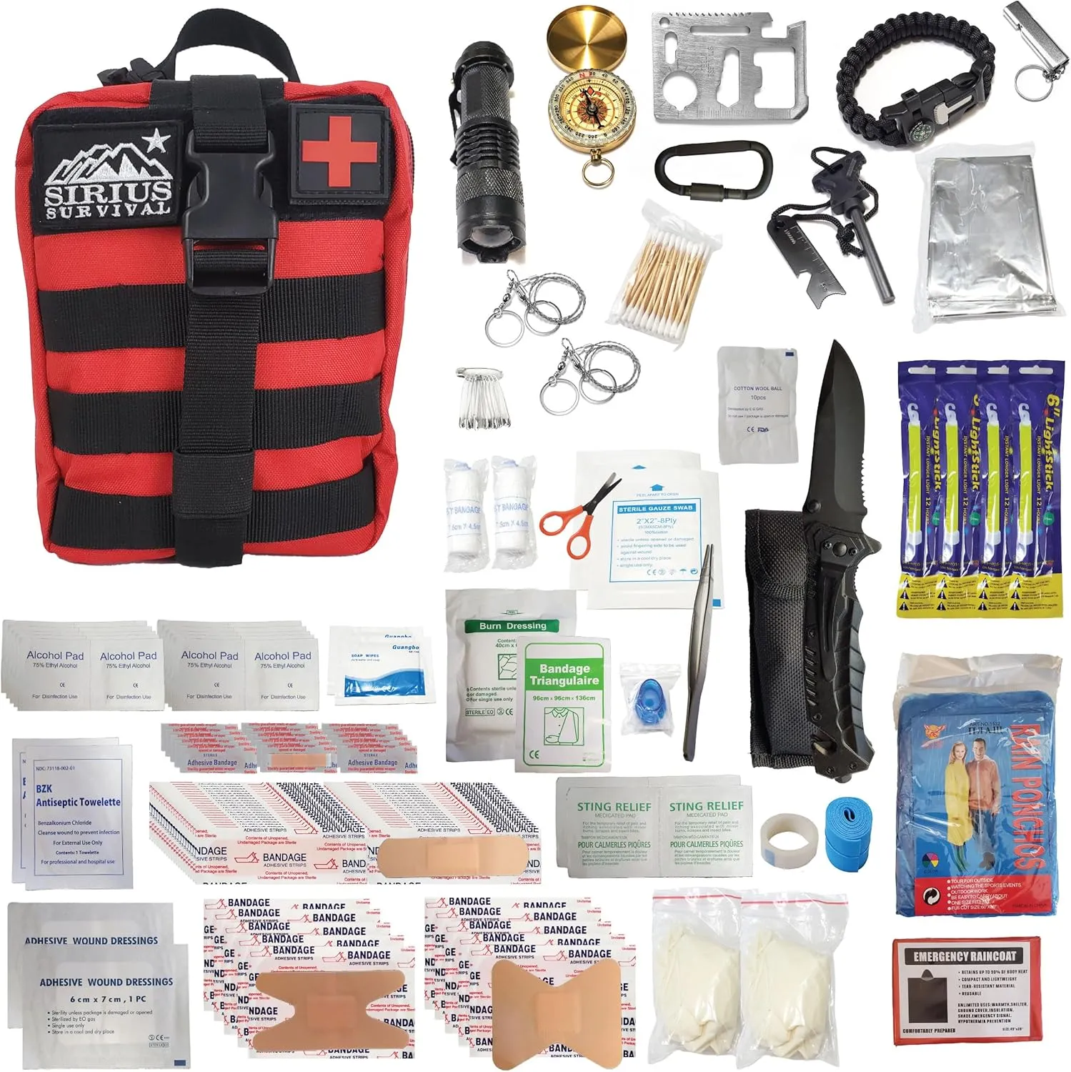 Premium 250 Piece Molle Survival & First Aid Kit - Outdoor Emergency Gear & Trauma Bag for Camping Hiking Hunting Car Cabin and Other Adventures