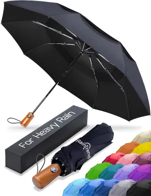 Premium Umbrellas for Rain Windproof Travel Automatic Open Close Large Canopy with Compact Folding Strong Lightweight Portable Umbrella for Car Backpack, Womens & Mens Umbrella - Black
