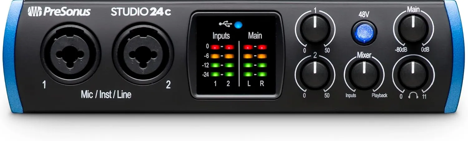 PreSonus Studio 24c 2x2, 192 kHz, USB Audio Interface with Studio One Artist and Ableton Live Lite DAW Recording Software