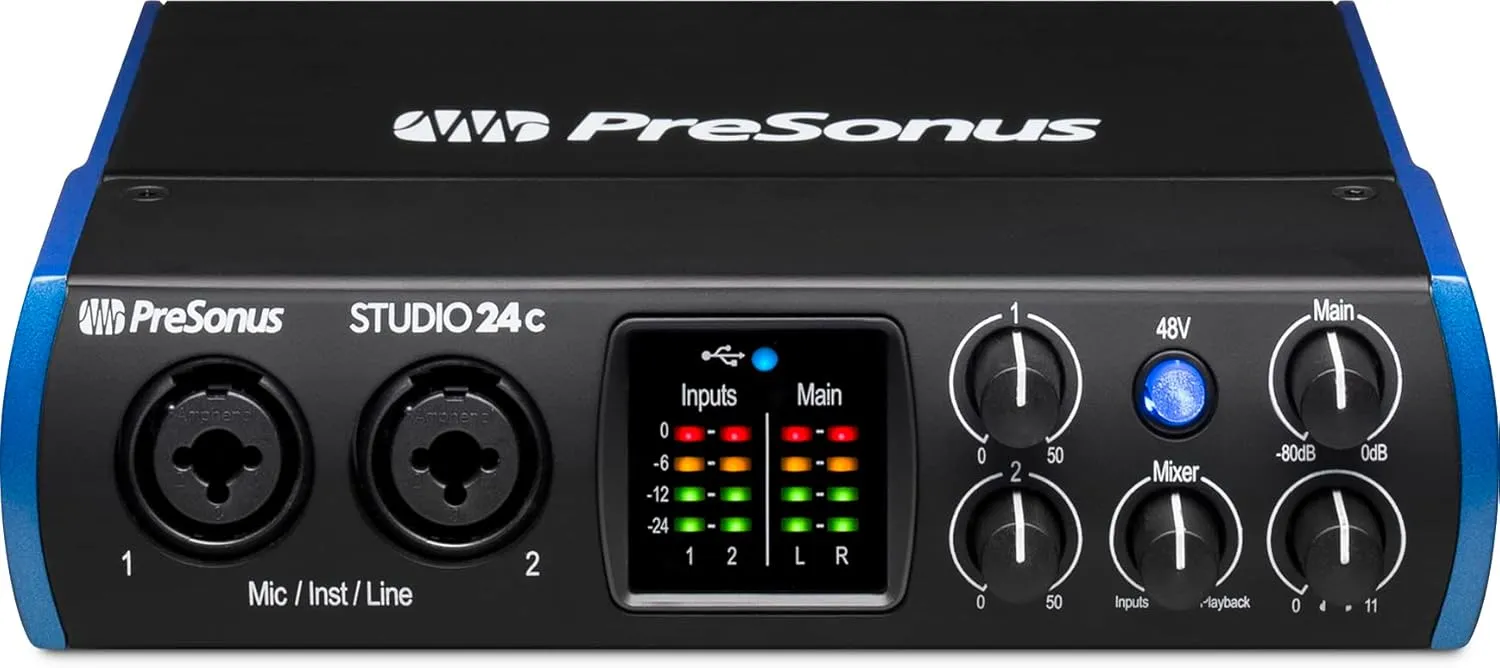 PreSonus Studio 24c 2x2, 192 kHz, USB Audio Interface with Studio One Artist and Ableton Live Lite DAW Recording Software