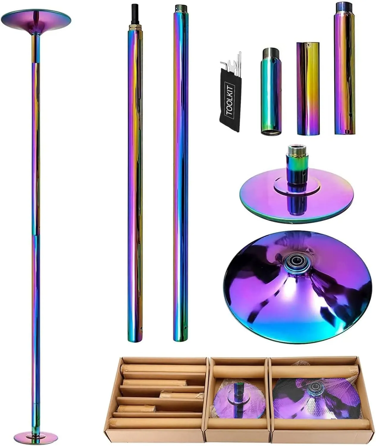 PRIOR FITNESS Premium Dance Pole Removable 45mm Spinning & Static Dancing Pole Heavy-Duty Steel Pole Dancing Pole, Adjustable Height Professional Grade Excellent for Home Exercise Club Gym