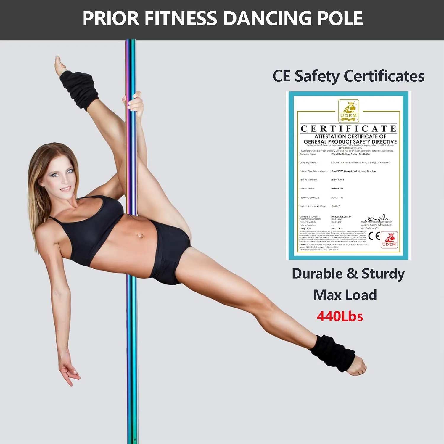 PRIOR FITNESS Premium Dance Pole Removable 45mm Spinning & Static Dancing Pole Heavy-Duty Steel Pole Dancing Pole, Adjustable Height Professional Grade Excellent for Home Exercise Club Gym