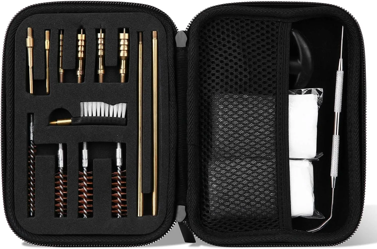 ProCase Universal Handgun Cleaning Kit for .22 .357 .38, 9mm .40 .45 Caliber Pistol, Zippered Compact Case with Brass Brush, Jag, Slotted Tip, Cleaning Pick, Cleaning Rod and Cleaning Patches