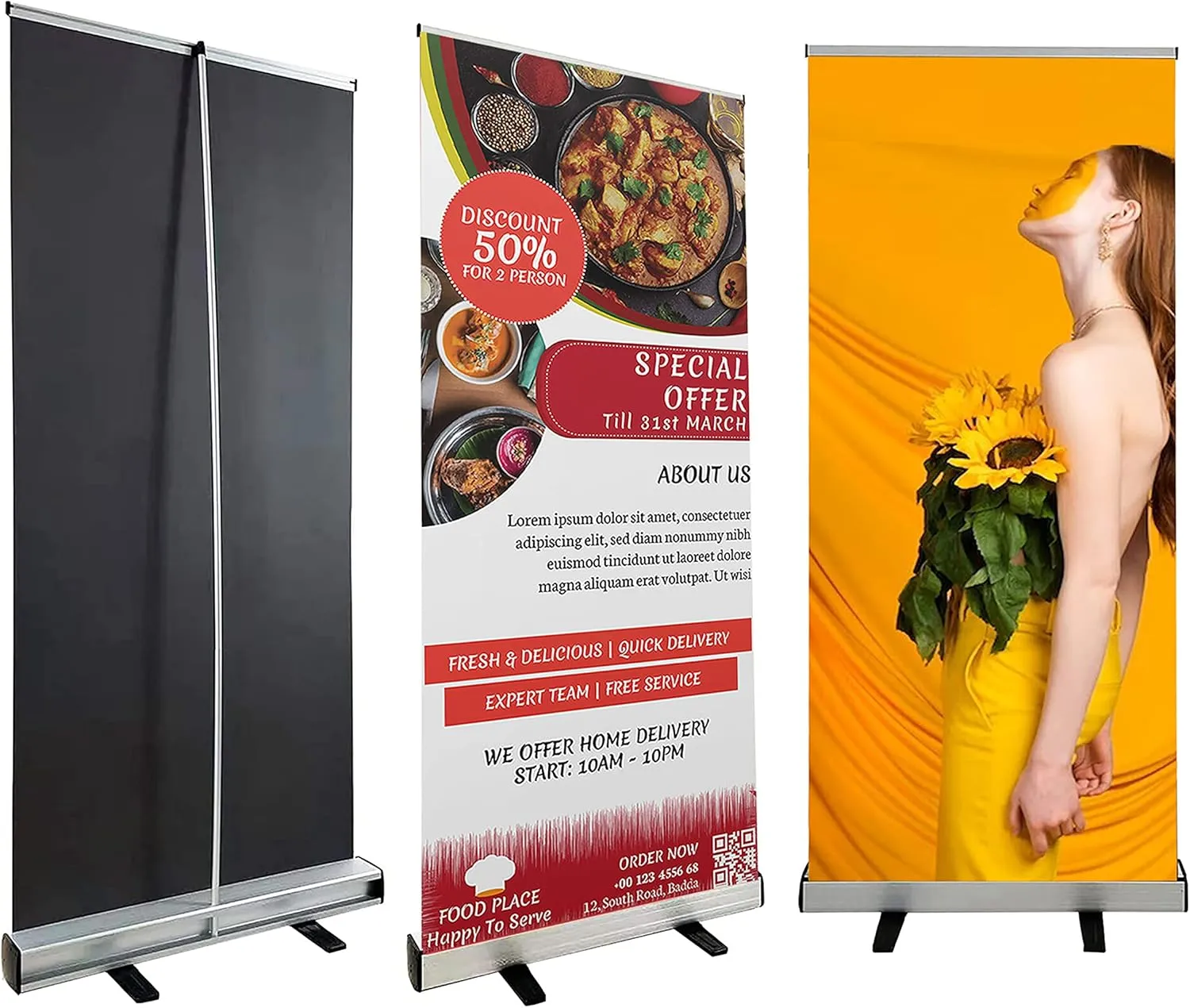 Professional Roll Up Banner Custom Retractable Roll Up Stand with Personalized Banner Printing (Stander & Poster Print) for Trade Show Display & Event Promotion, Business, Wedding, - 33.5 x 83" (whole set))