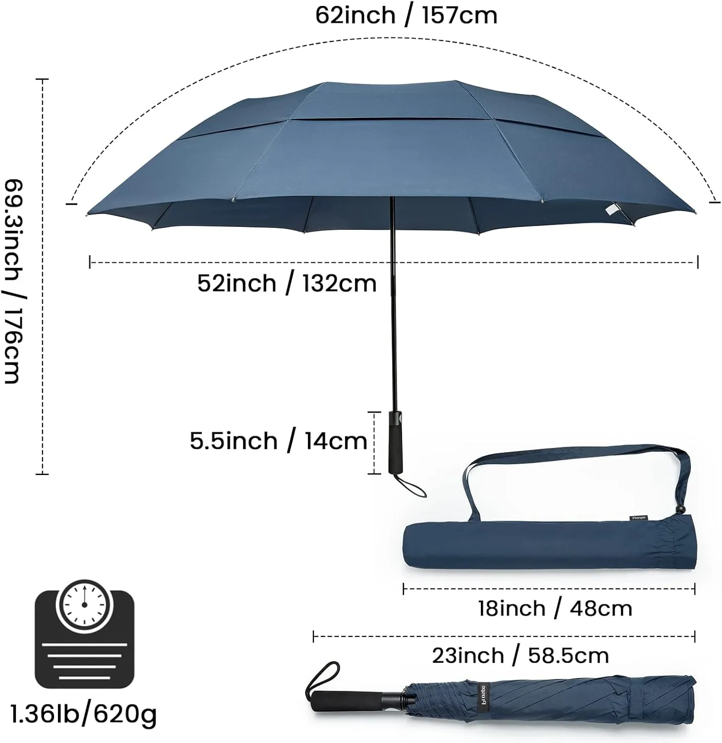Prospo 62 Inch Portable Golf Umbrella Oversize Automatic Open Stick Umbrella Extra Large Double Canopy Vented Windproof Waterproof