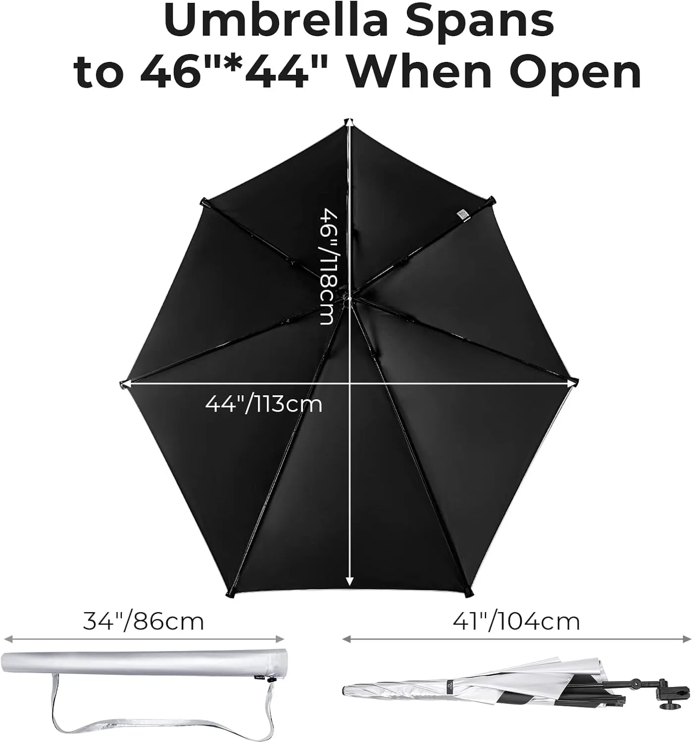 Prospo Adjustable Beach Umbrella with Universal Clamp, Portable UPF 50  UV Protection Umbrella for Chair, Wheelchair, Golf Cart, Stroller, Bleacher, Patio