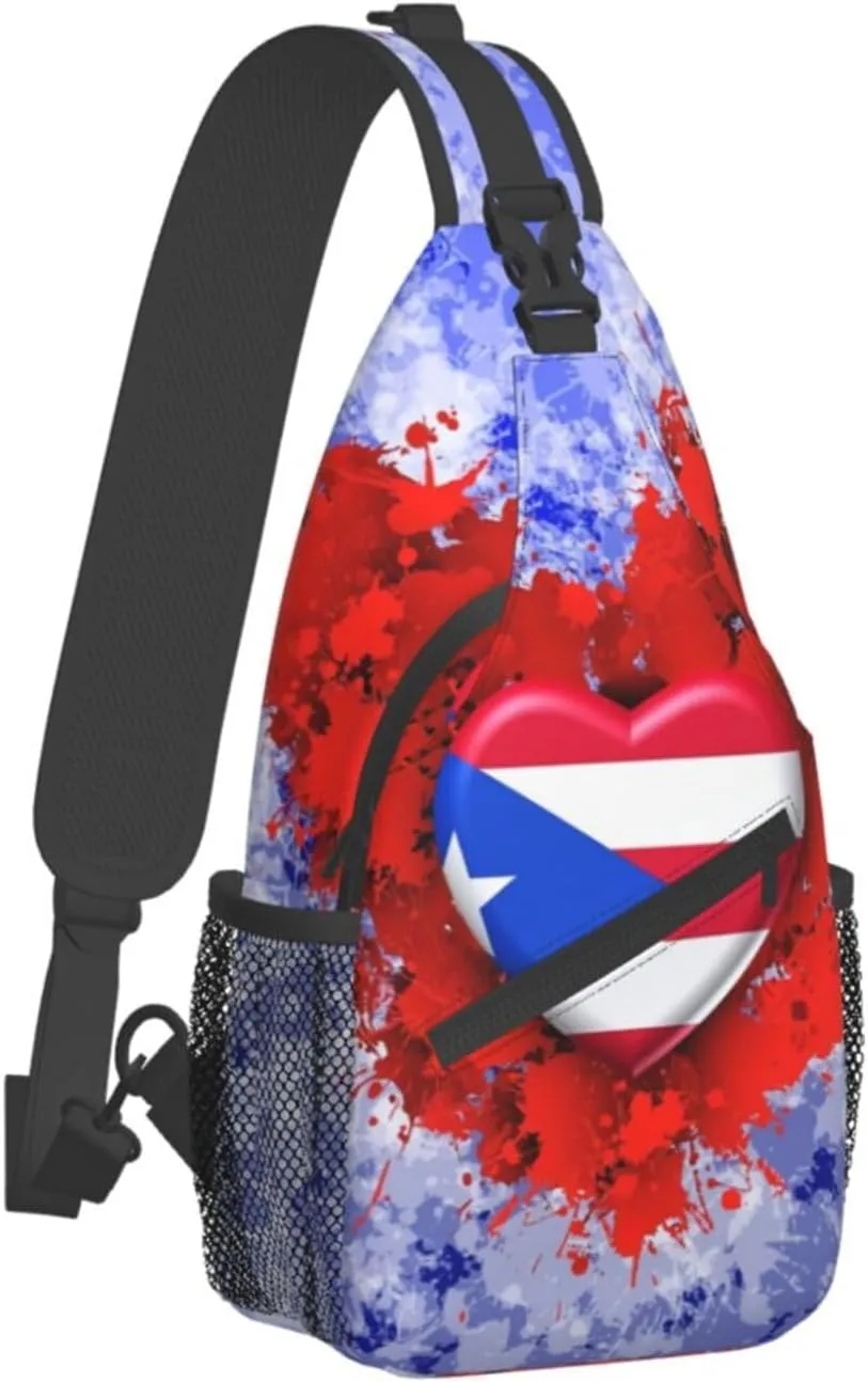 Puerto Rico Flag Sling Bag,Multipurpose Crossbody Backpack Shoulder Chest Bag for Women Men Travel Hiking Daypack